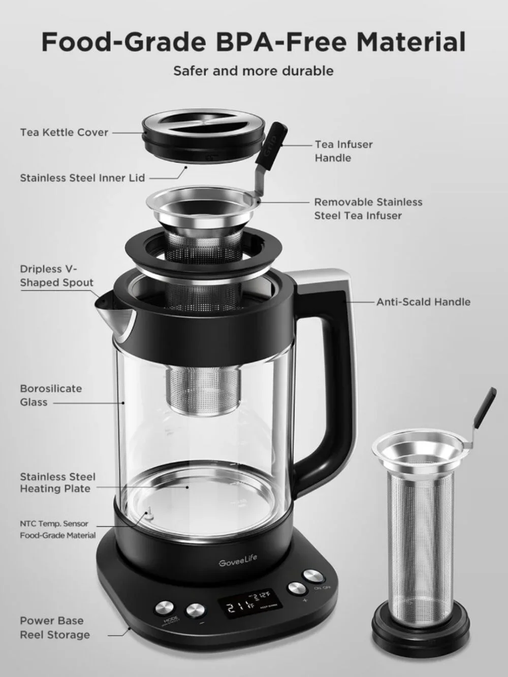 Smart Electric Kettle with Tea Infuser, 1.7L Capacity, Perfect for Loose Leaf